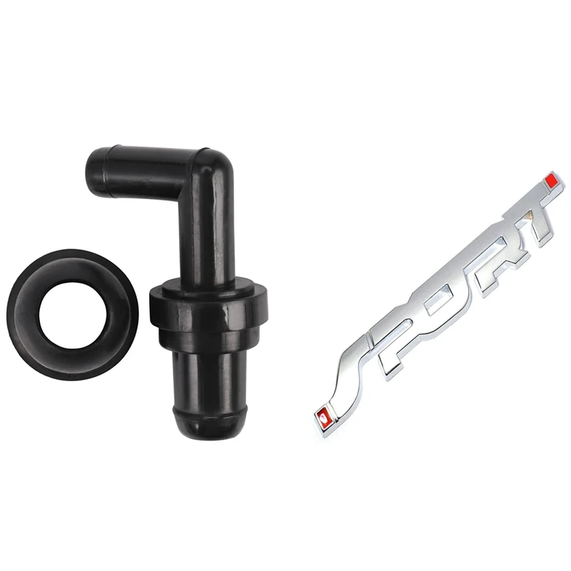 

90 Degree PCV Valve And Grommet Kit With SPORT Logo Emblem Car Trunk Fender Badge 3D Sticker