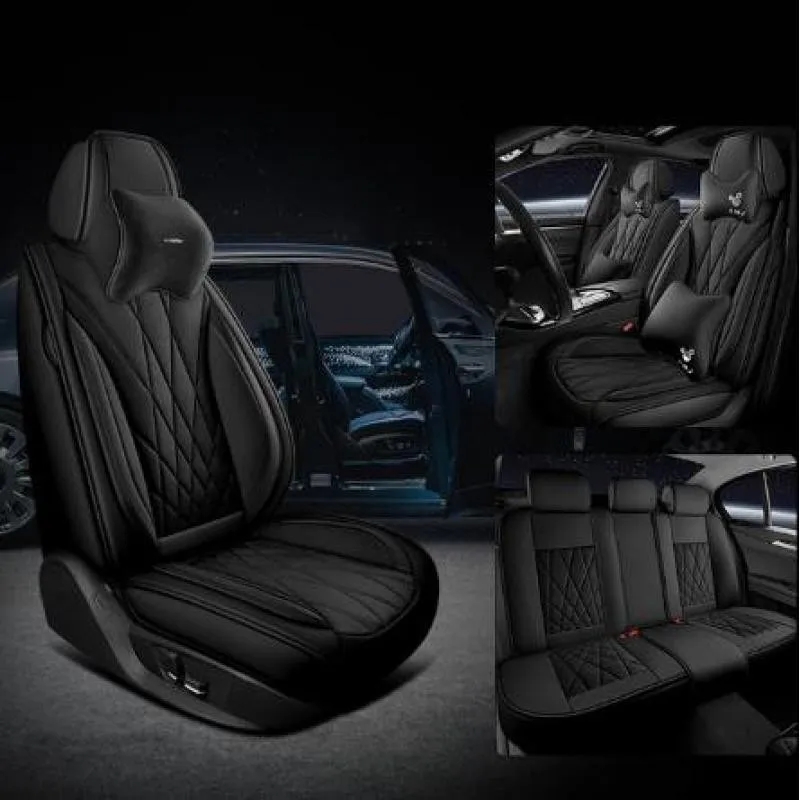 

2023 Car Seat Covers Universal Full Set For Sedan SUV Durable Leather Adjuatable Five Seats Cushion Mats Brand Design black