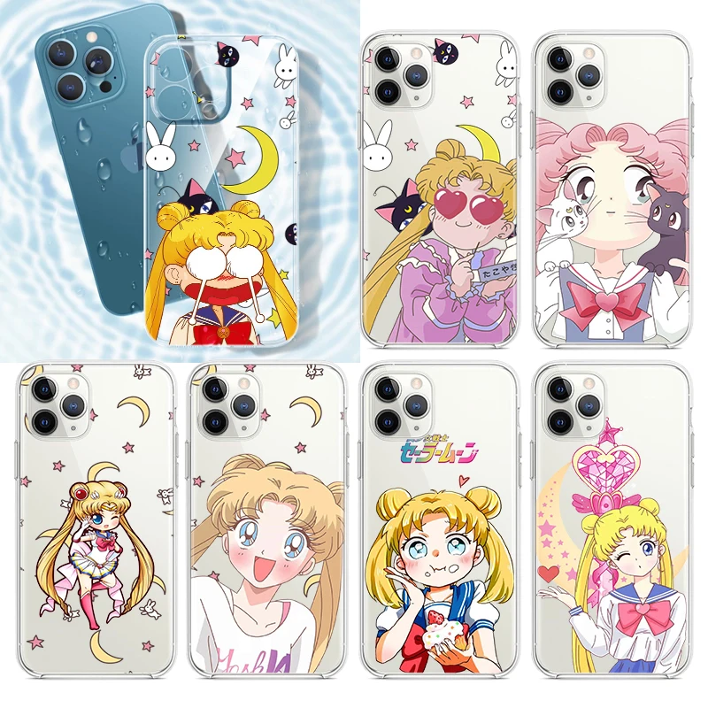

Anime Sailor Moon Cute For Apple iPhone 13 12 11 Pro Max Mini XS Max X XR 6S 6 7 8 Plus 5S Soft Transparent Phone Case Fundas