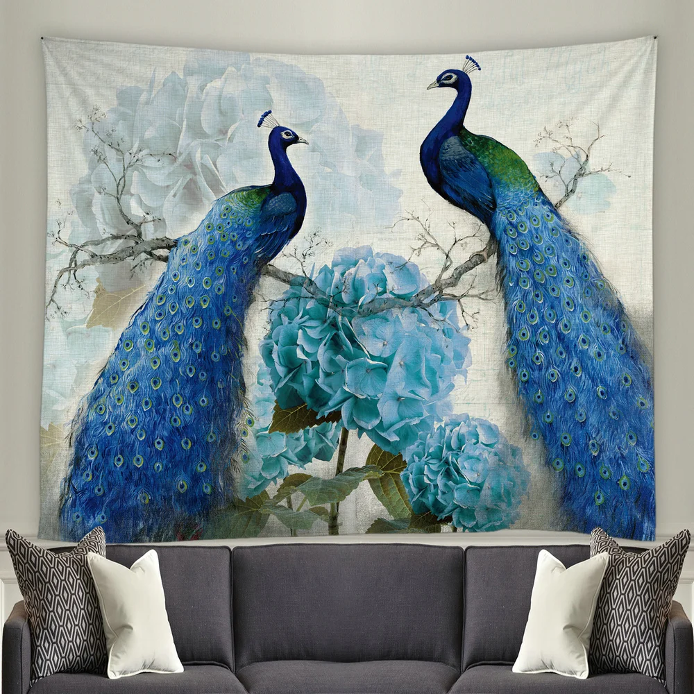 

Peacock Bird Tapestry Wall Hanging Flower Bird Tapestry 3D Printed Large Wall Tapestry Bohemian Hippie Tapestry