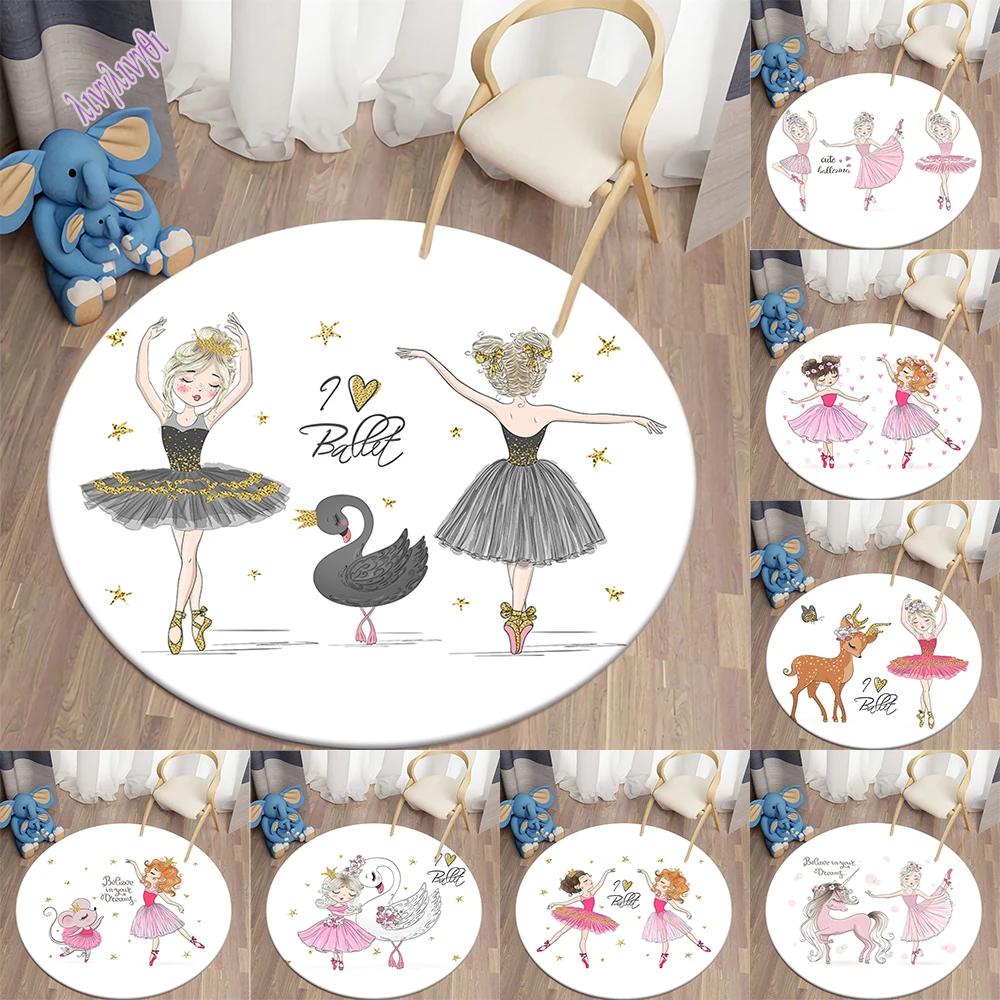

Cartoon Ballet Girl Round Carpet for Living Room Area Rug Kids Carpet Bedroom Floor Mat for Children Soft tapis Children Carpet