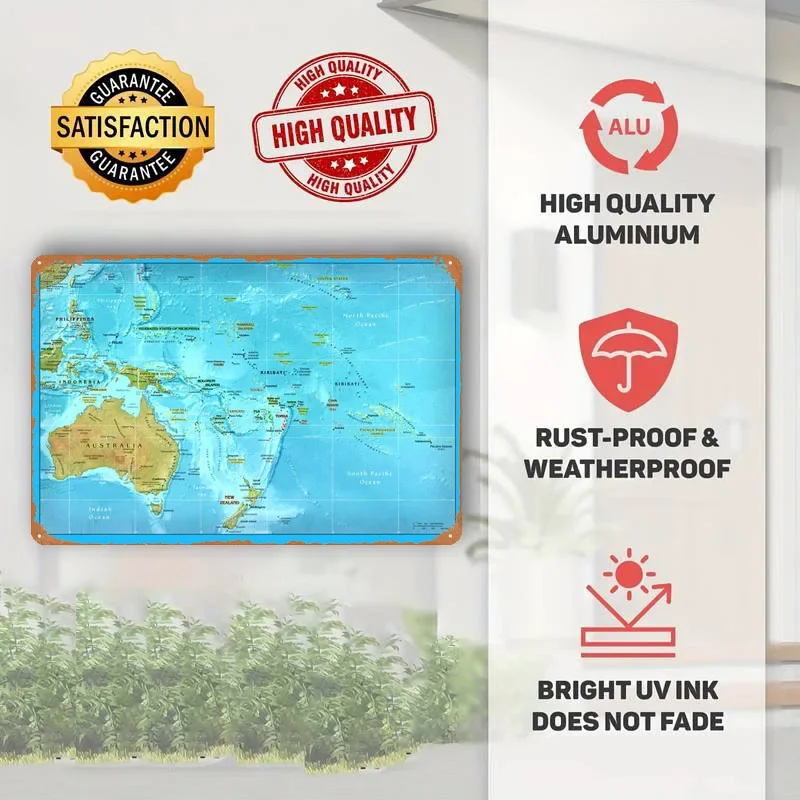 Карта Океании металлический постер клубный Американский Ретро знак Жестяная