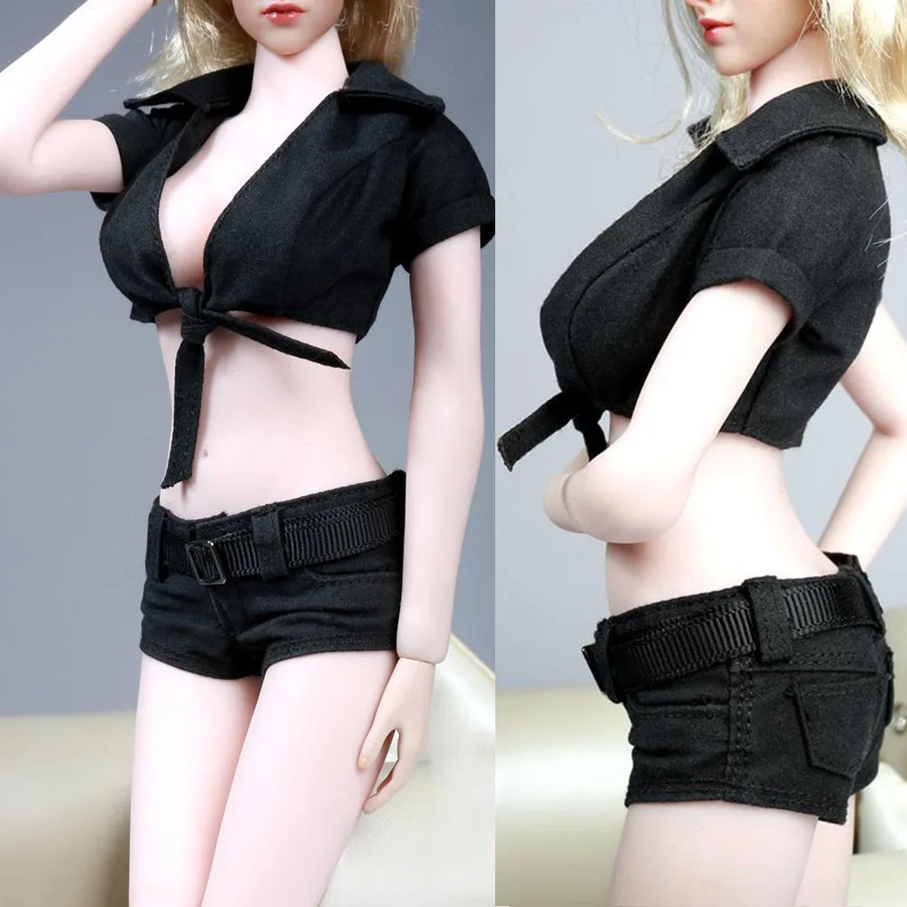 

Fire Girl Toys FG002 1/6 Female Soldier Deep V Neck Strap Top Sexy Black Shorts Dark Night Gunner For 12" Action Figure Body