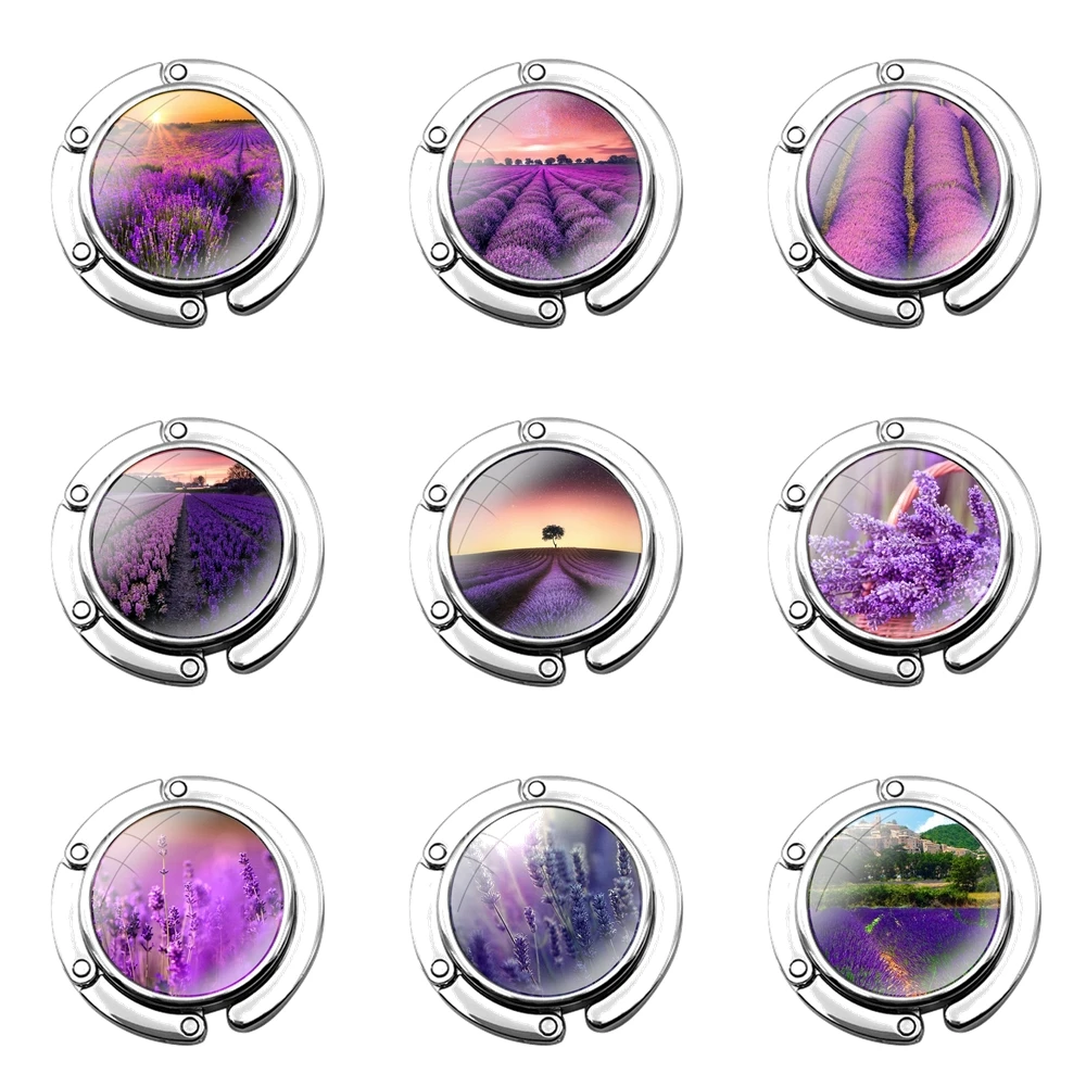 Tides Лавандовые поля фиолетовый цветок складной крючок для кошелька женского