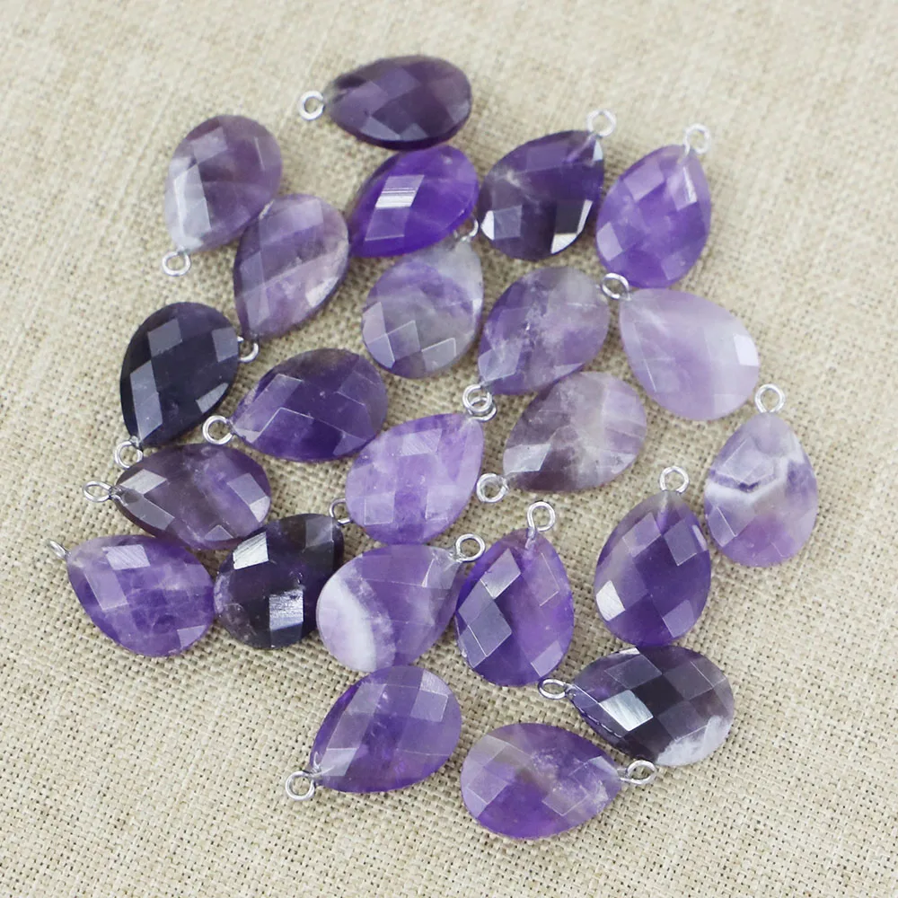 

New Design Natural Stone Amethyst Faceted Pendant Water Droplets Charms Necklace DIY Jewelry Making Accessories Wholesale 12Pcs