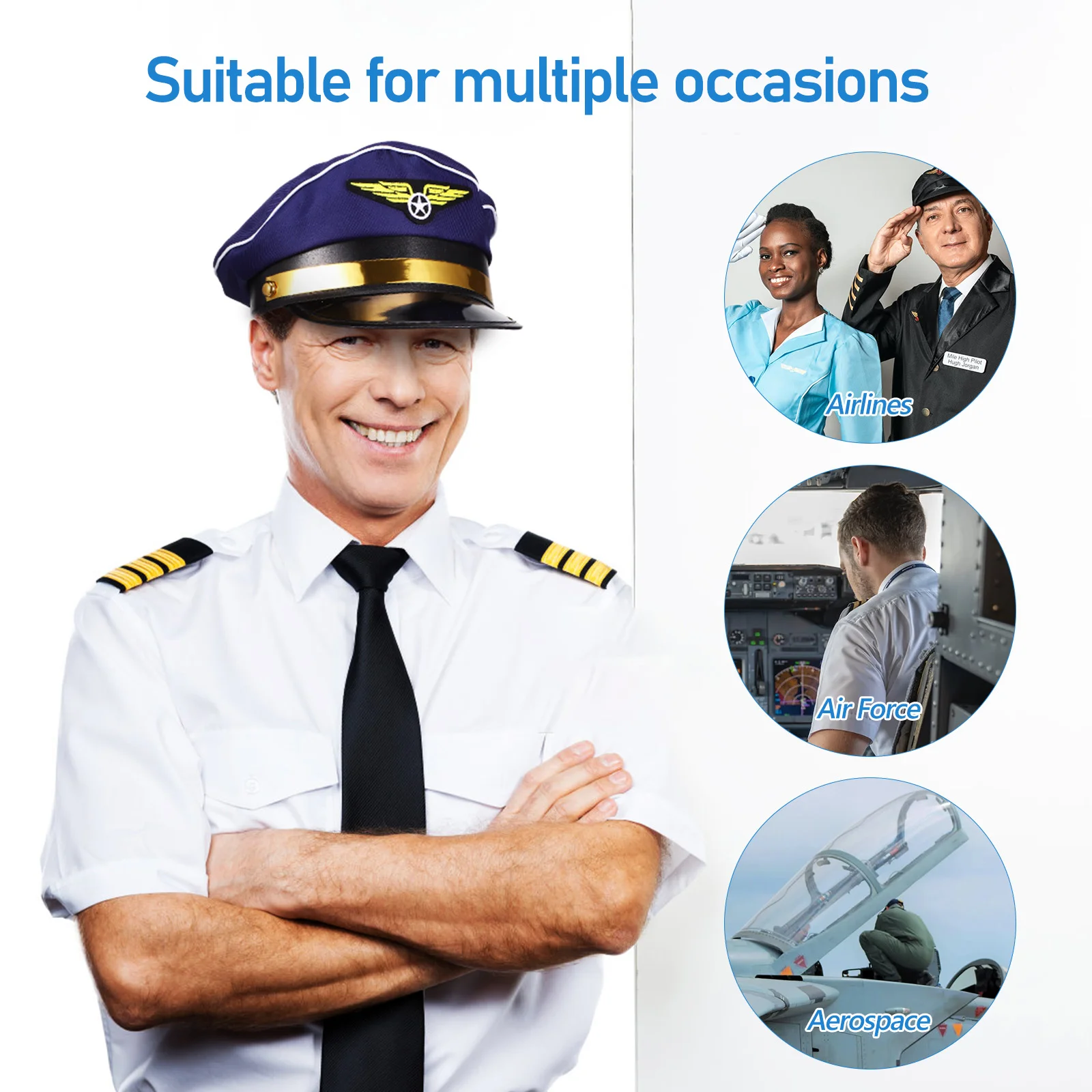 Шляпа-лодочка 2 шт. аэрокосмическая кепка для пилота стюардессы (синяя + черная) из