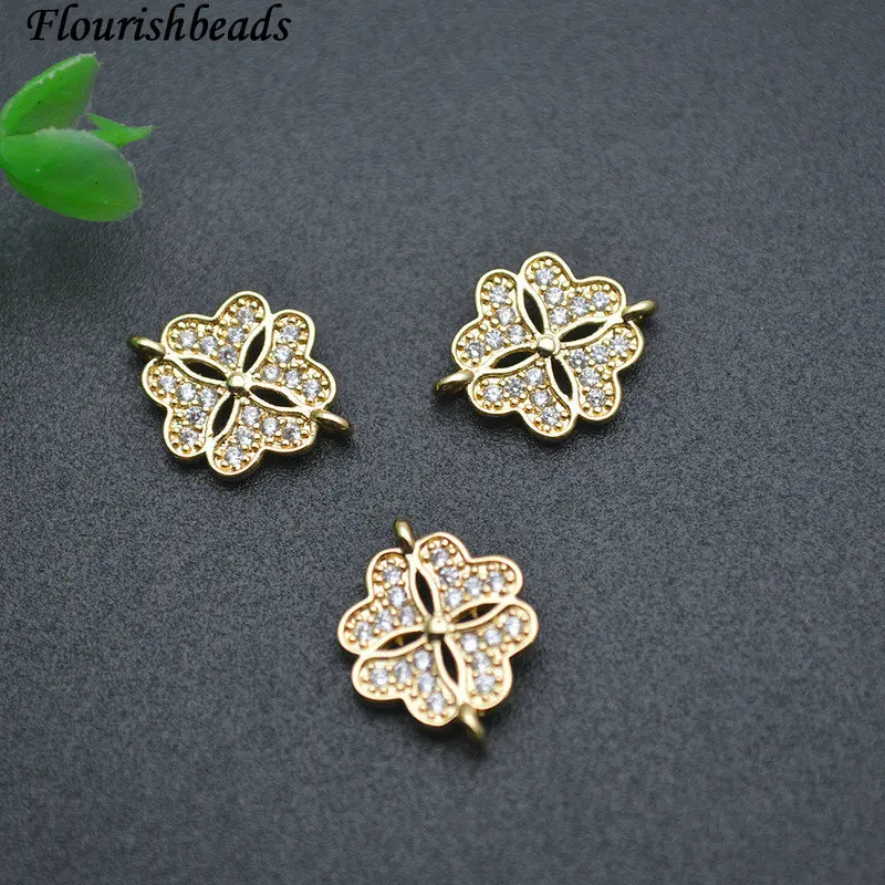 

10pcs 20pcs 30pcs Per Lot Nickel Free Anti Fading Gold Plated CZ Pave Heart Flower Charm Connectors Jewelry Making Supplies