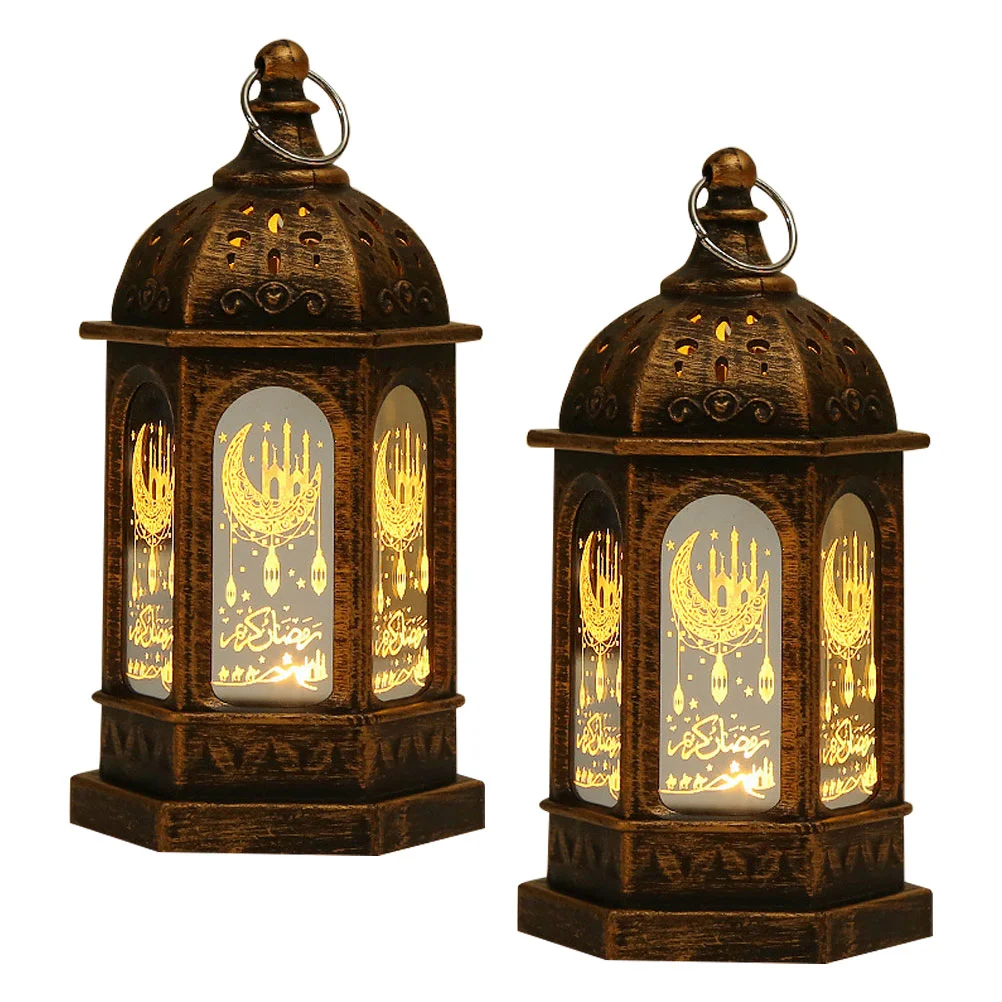 

2 PCS Ramadan Lantern LED Lanterns Ramadan Mubarak Lamp Moroccan Lantern Lights Plastic Islam Hanging Pendant