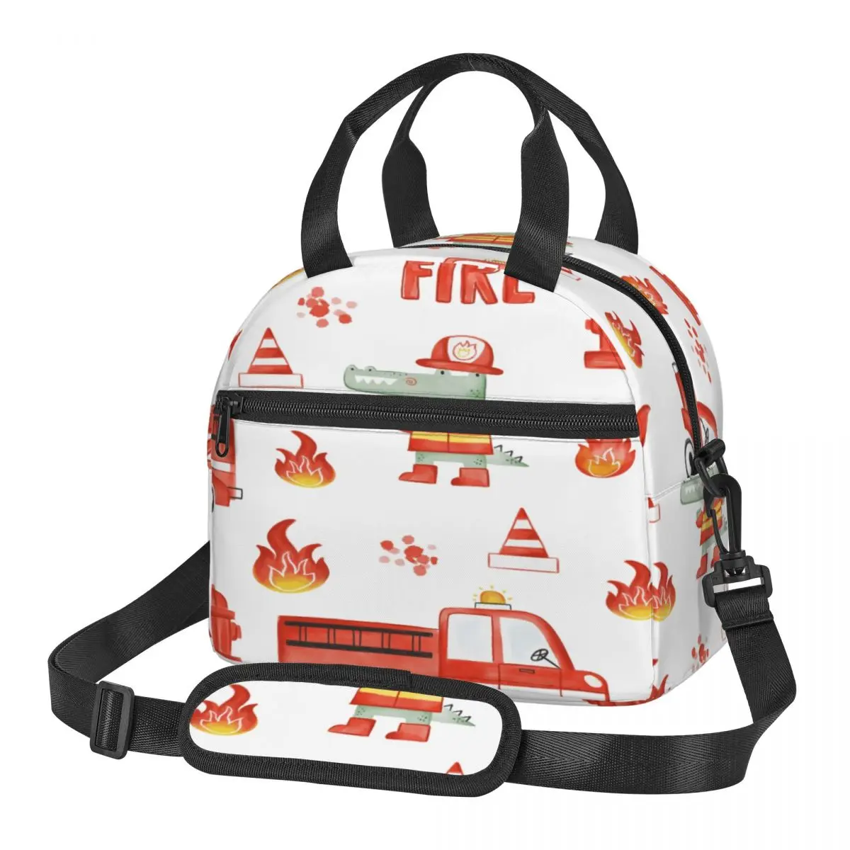 

Thermal Lunch Box Bag for Women Kids Cute Firetrucks And Crocodile Fireman Food Storage Container Travel Picnic Bento Bag