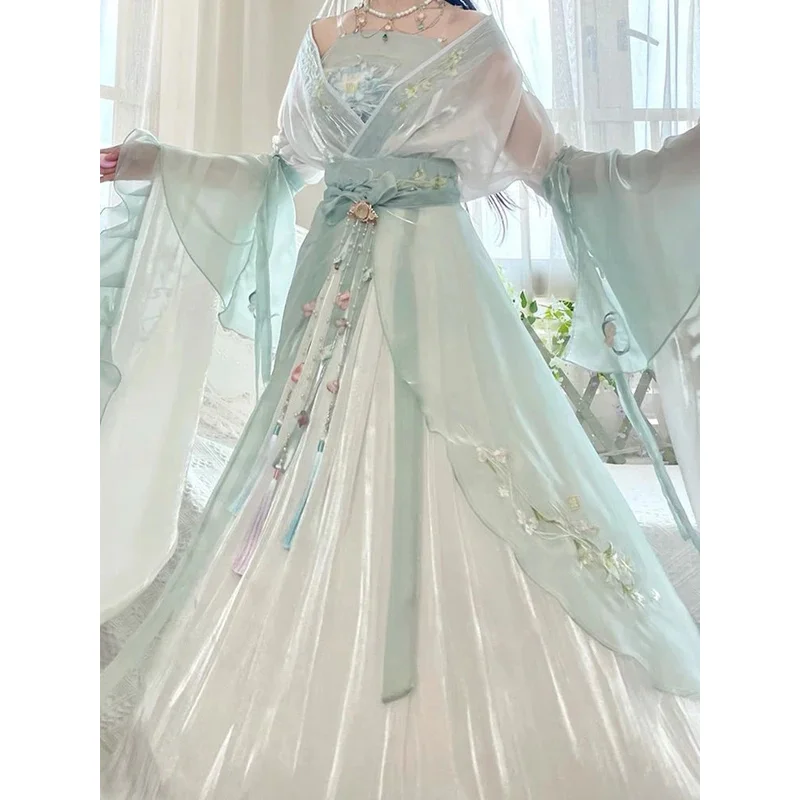Женское платье Hanfu в старинном стиле женское зеленое летнее