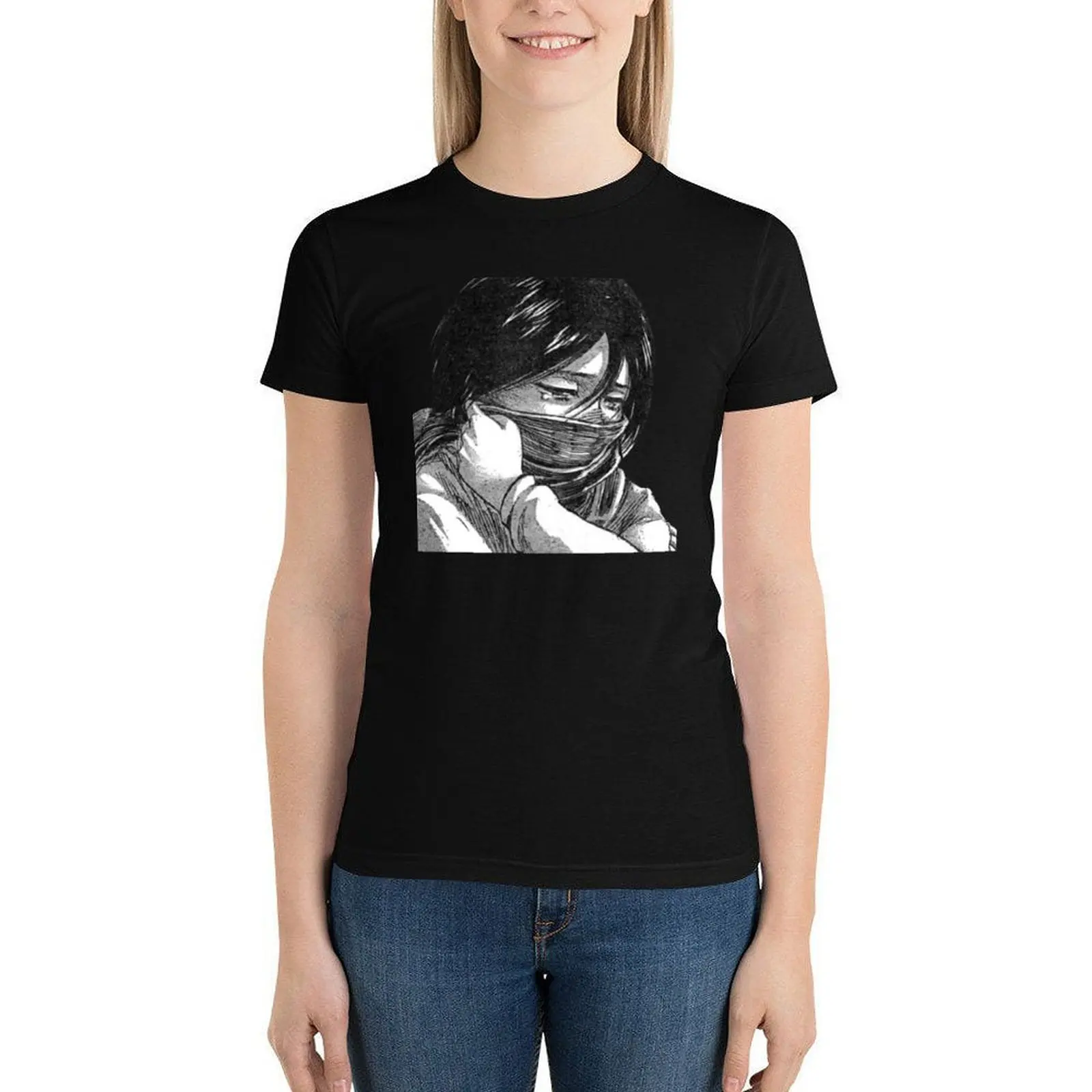 

Mikasa Ackerman Manga Cap T Shirt Attack On Titan Graphic Lady T-Shirt New Fashion Short-Sleeve 100 Cotton Tshirt