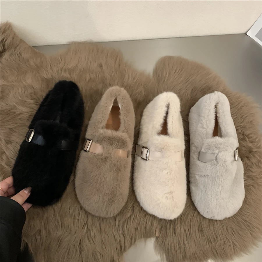 

Casual Woman Shoe Female Footwear Round Toe Loafers Fur Shallow Mouth Autumn White Sneakers Dress Comfortable New Winter Fall Fl