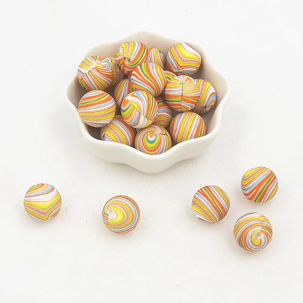 

Chenkai 10PCS 12mm Streamer Print Silicone Beads Baby Round Shaped Beads BPA Free Teething DIY Sensory Chewing Toy Accessories