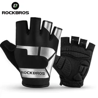 rockbros anti slip cycling gloves shock absorption breathable bicycle half finger gloves men gym fitness outdoor sports gloves