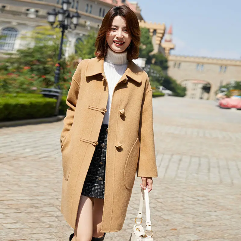 

2022 Women's Autumn Winter New Solid Woolen Jackets Female Double-faced Cashmere Coats Ladies Loose Wool Blends Outerwear I05