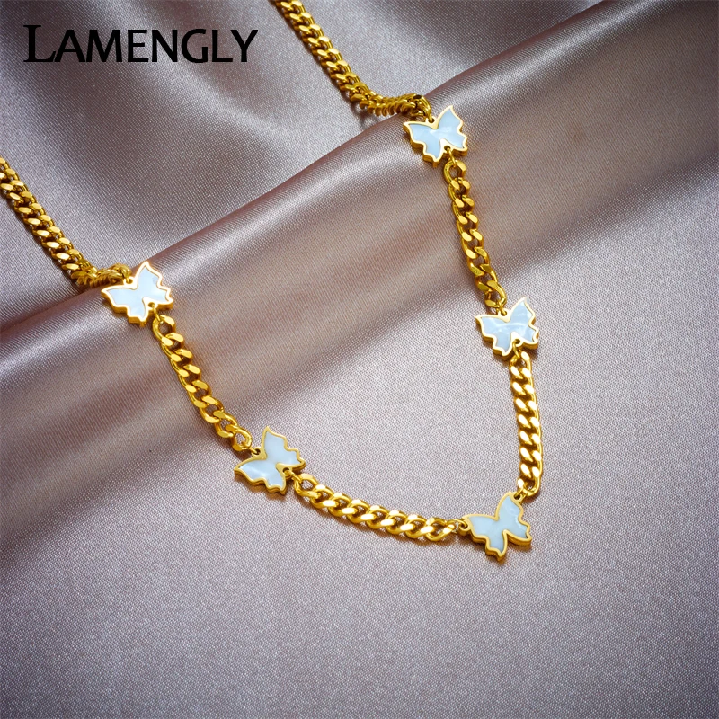 

LAMENGLY 316L Stainless Steel Butterfly Choker Necklace For Women Girl New Fashion Punk Link Chain Anti-rust Jewelry Gift Party