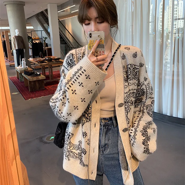 

Sweaters Women Knitting Cardigans Casual Spring 2022 V-Neck Long Sleeve Solid Clothes Single Breasted Knitwear Sweater College
