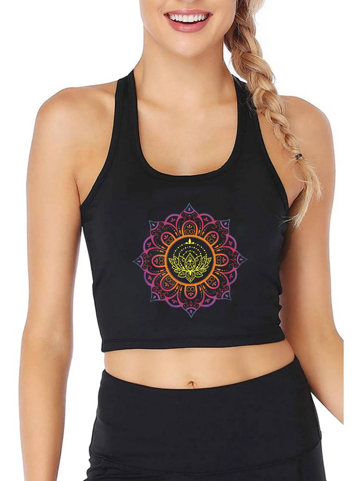 

Mandala Gradient Color Lotus Graphics Design Crop Top Women's Sexy Artistic Aesthetic Tank Tops Sport Yoga Fitness Camisole