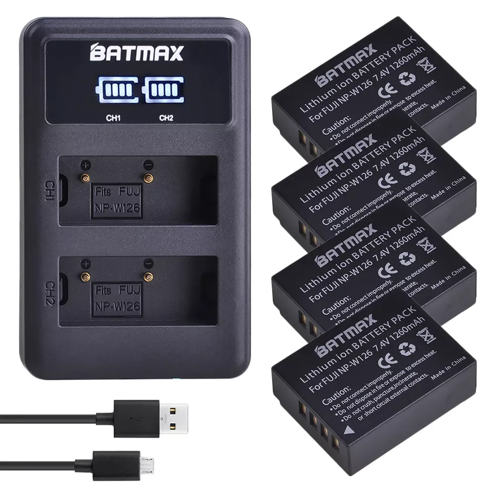 

NEW2023 4Pcs 1260mAh NP-W126 NP W126 NP-W126S W126S Battery + LED Dual Charger for Fuji X-Pro1 XPro1 X-T1 XT1,HS30EXR HS33EXR X