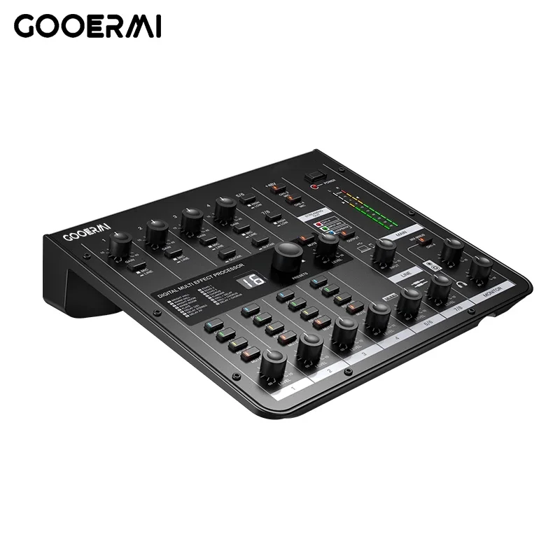 Фото MIXX8 Gooermi Профессиональный 8-канальный аудиомикшер USB, DJ-пульт, караоке, с шумоподавлением для прямых трансляций, сцены и конференций №2