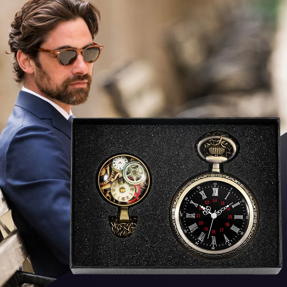 Pocket Watch Quartz Roman Numerals Clock without Cover Luxury Gift Set for Men Vreative Retro Pocket Watch Reloj De Bolsillo