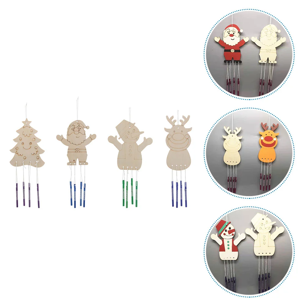 

4 Sets Uncolored Decorative Unpainted Unfinished Xmas Hanging Wind Chimes DIY Christmas Wind Chimes DIY Wind Bell