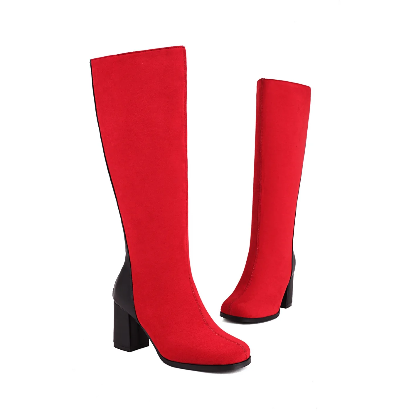 Lady Boots Round Toe Sexy Thigh High Heels High Sexy Brand Women's Shoes Zipper Boots-Women Winter Footwear Low Over-the-Knee Fa