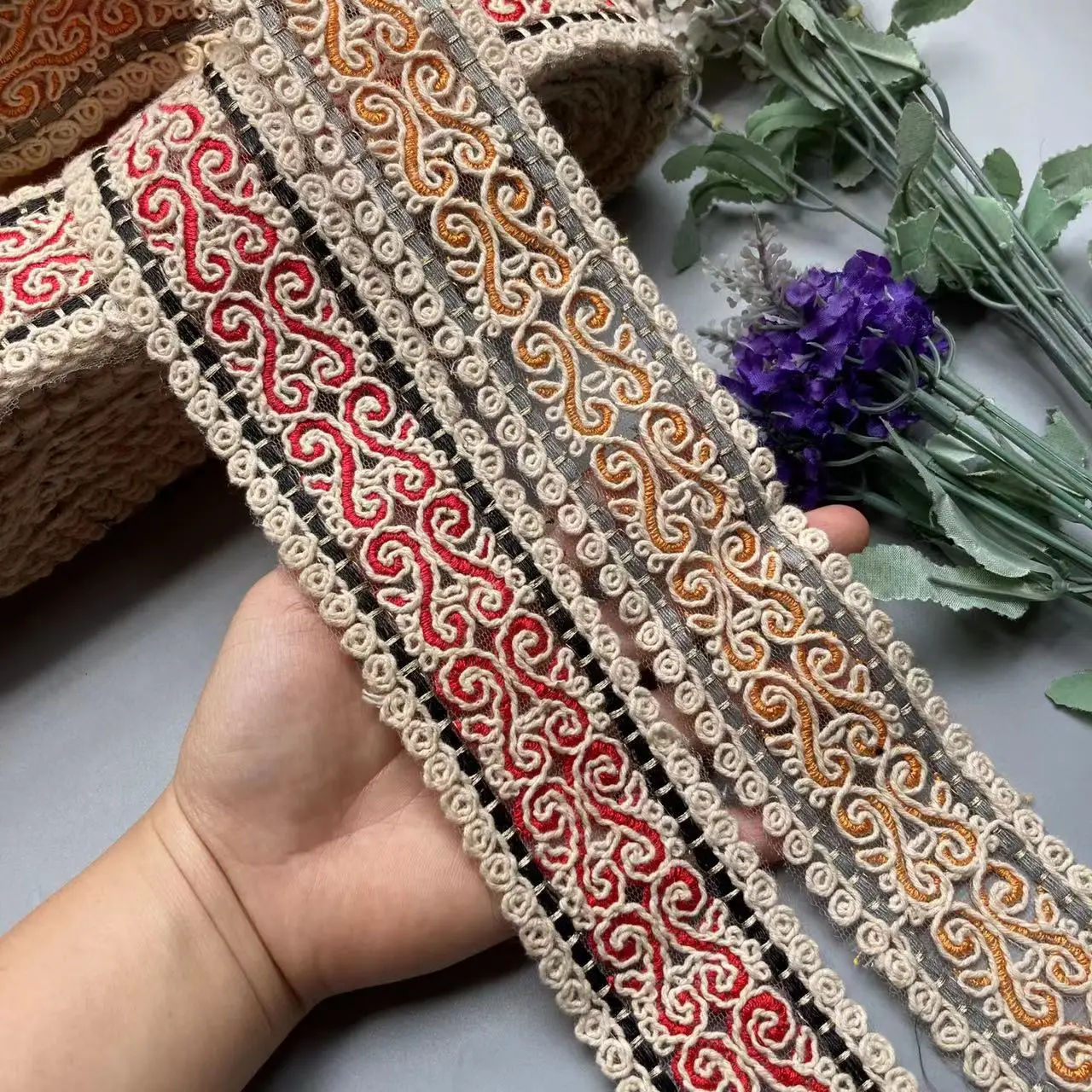1 ярд красные блестки кружевная ткань вышивка ленты Цветочная отделка сделай сам