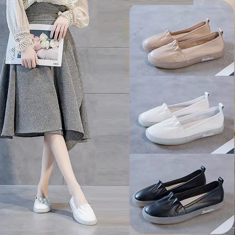 

Cowhide Casual Shoes on the First Layer Women's Leather Summer Korean Version One Foot Lefu Shoes Flat Women Shoes