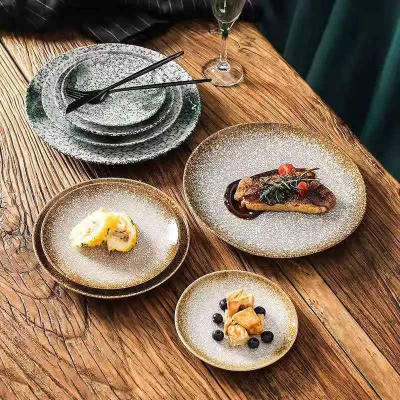 

Creative Personality Ceramic Japanese Dish Vintage Cutlery and Wind Plate Korean Disc Home Dining Dish Steak Plate