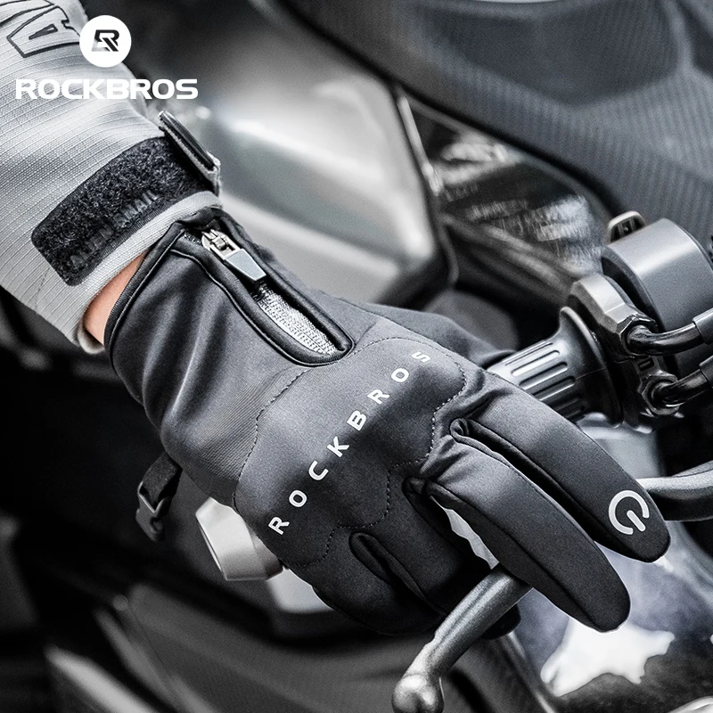 

ROCKBROS Autumn Winter Cycling Gloves Keep Warm Polar Fleece Windproof Anti-skid Full Finger Gloves Motorcycle Bicycle Gloves