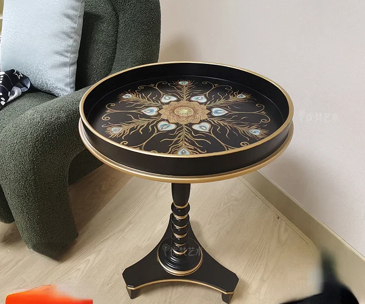 

Small round Table American Retro Style Balcony Living Room Sofa Side Table Leisure Tea Table