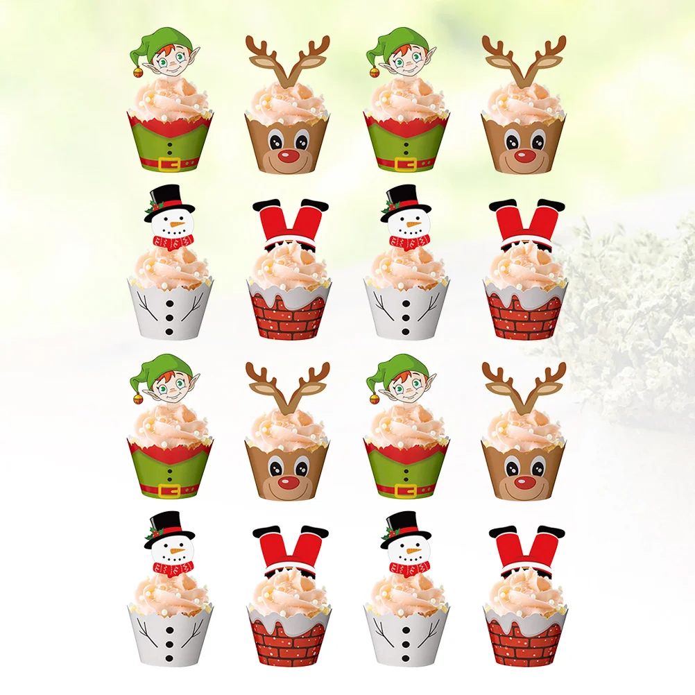 

Christmas Cupcake Cake Wrappers Toppersmuffin Picks Cups Liner Paper Wedding Wrapper Dessert Holiday Decorations Cartoon Cases
