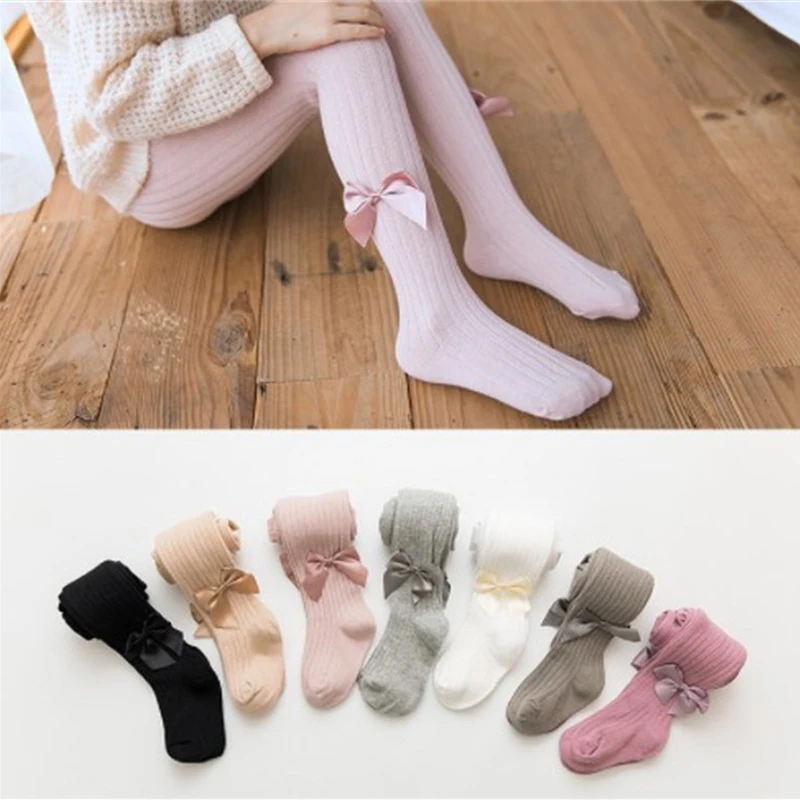 

Sweet Girls Bow Legging Pants Autumn Infant Warm Pantyhose Baby Girl Knit Tights Legging For 0-12 Year Children Elastic Trousers