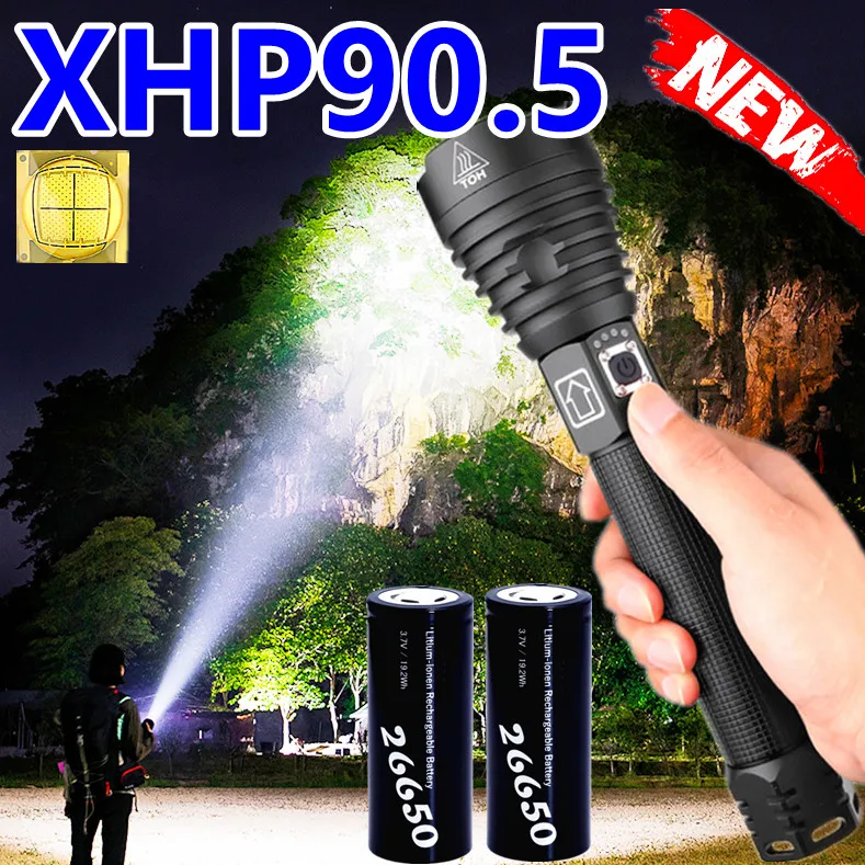 

Светодиодный ффонарь 26650 90000 лм xhp90,5, Usb-разъем, мощный, перезаряжаемый