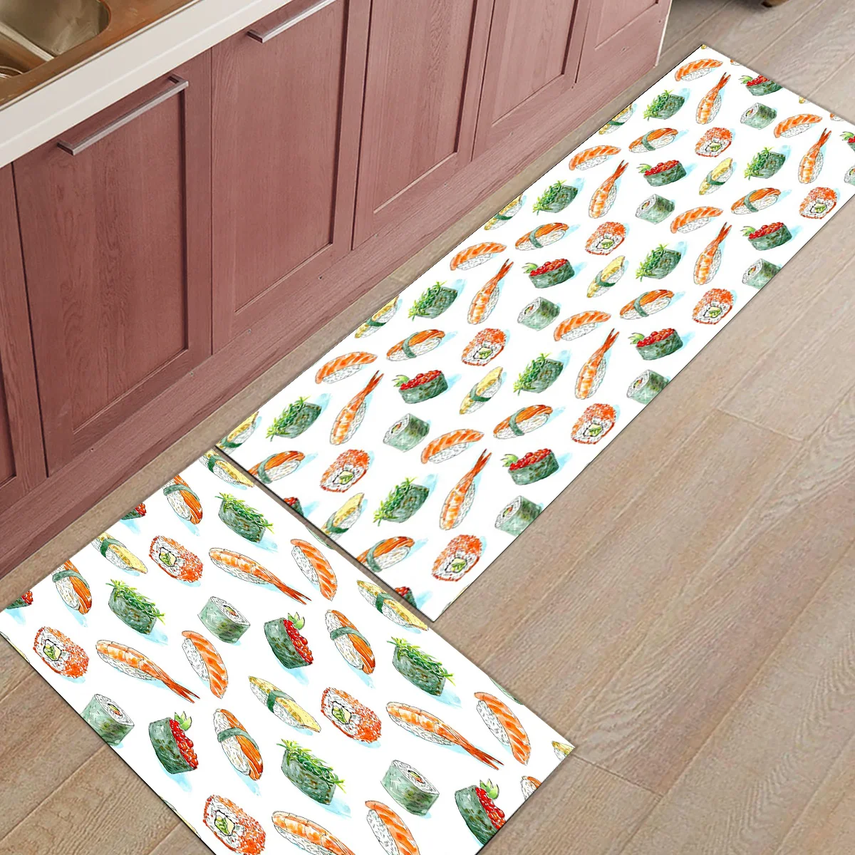 

Набор кухонных ковриков для суши и кухни, набор из 2 предметов, акварельные современные противоскользящие Придверные коврики с принтом, ком...