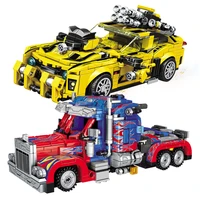 2 in 1 cars transform robot mecha building blocks model mini bricks sets boys birthday gifts technical toys for kids children