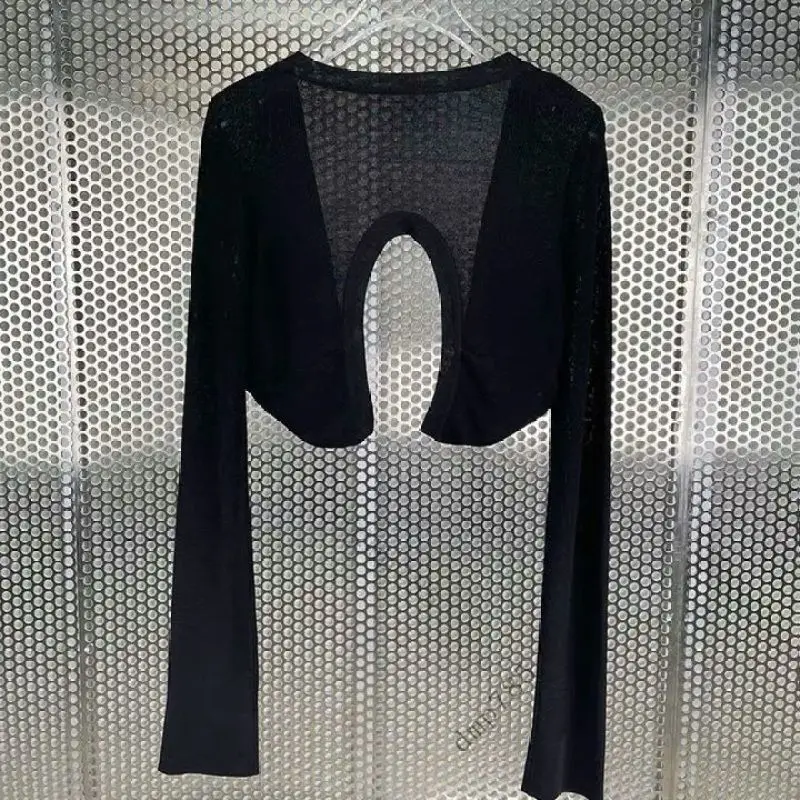 

Long Sleeve Sunscreen Shirt Short Knitted Sweater Cardigan Coat Female Summer New Thin Air Conditioning Shirt White Vest