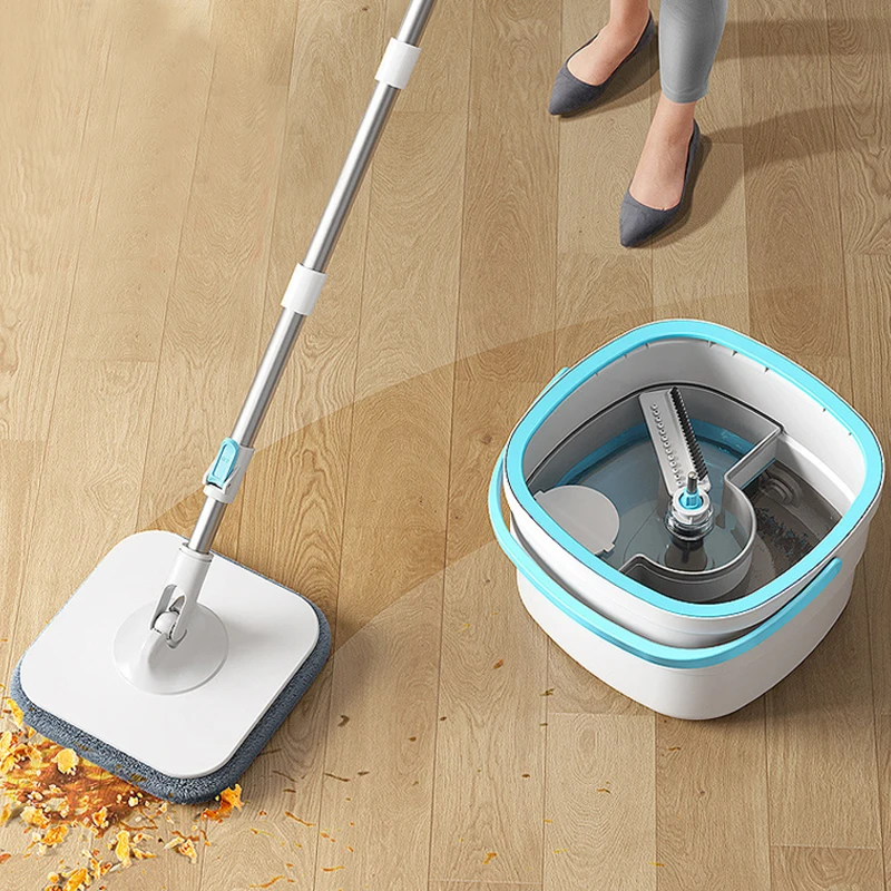 

360° Spin Mop with Bucket Clear Water Separation Floor Cleaning Mops Set Lazy Hand-Free Squeeze Household Tools Microfiber Cloth