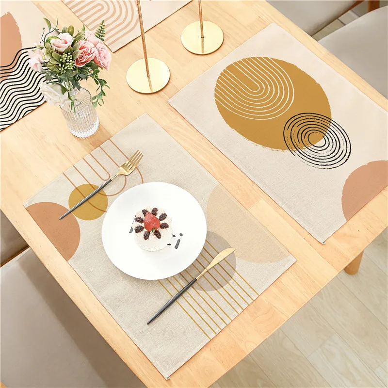 High-Quality Brown Geometric Irregular Linen Placemat Meal C