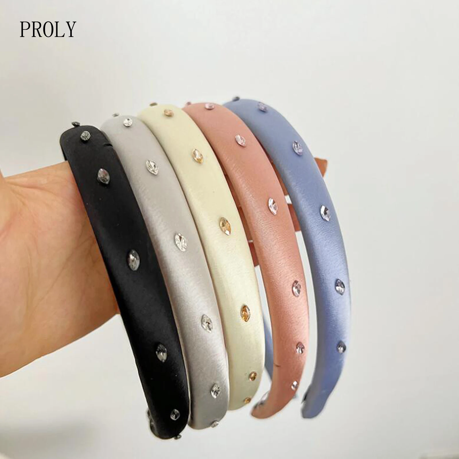 

PROLY New Fashion Headband For Women Shining Rhinestone Hairband Narrow Side Solid Color Hairband For Adult