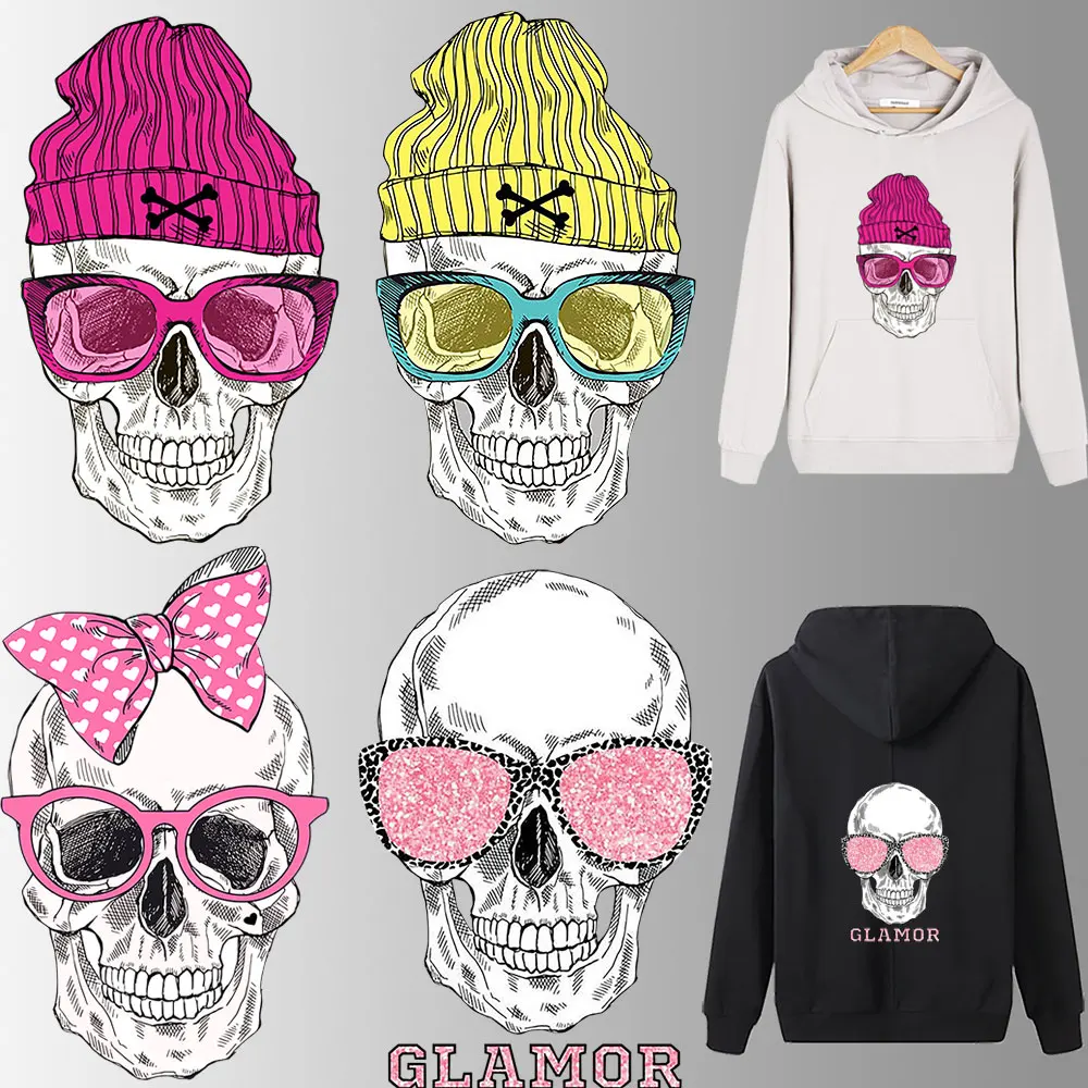 

Heat Transfert Thermocollants T-Shirt Parches Ropa Fashion Skull Patches Iron on Clothes Thermo Sticker Patch Stripes on Clothes