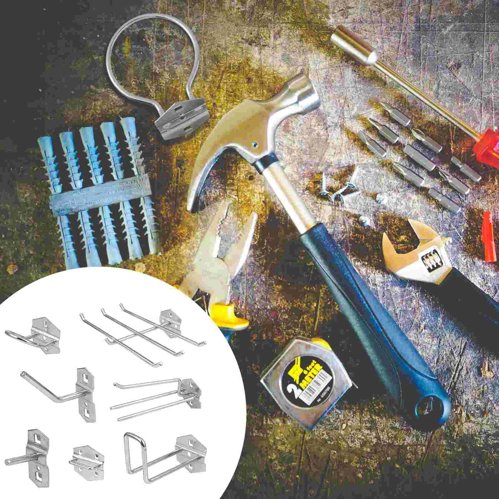 

7 Pcs Hook Tool Hanging Hanger Metal Clothes Rack Storage Hooks Wall Mounted Hose Peg Board Wrench