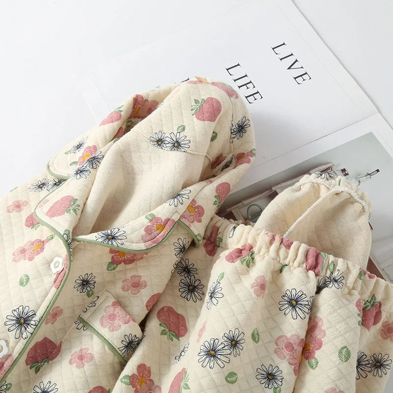 Утепленная одежда для сна из двух предметов женская домашняя пижама брюки