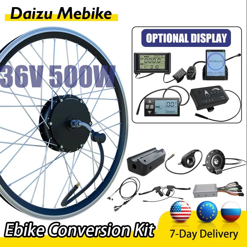 

36V 500W Ebike Conversion Kit Full Set Front Rear Drive E Bike Conversion Kit 26'' 700C Motor Wheel for Electric Bike Waterproof