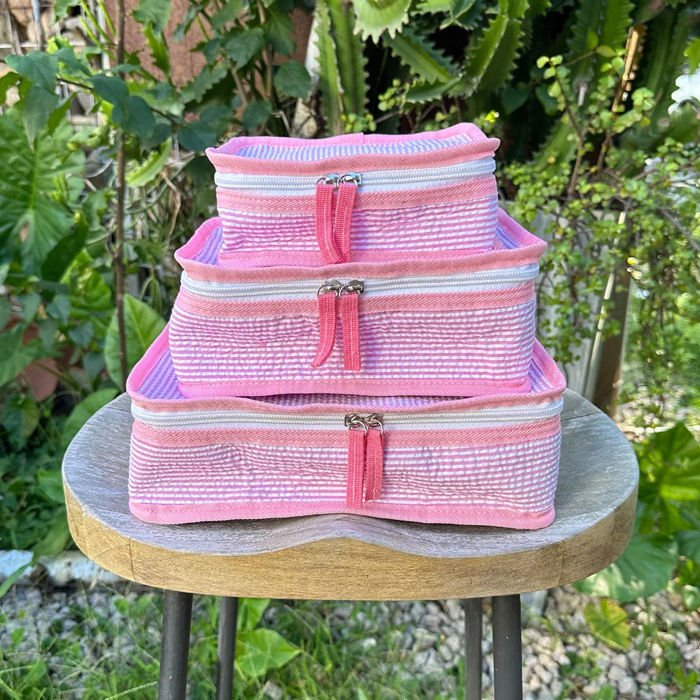 3PCS Seersucker Travel Storage Bag Set for Clothes Tidy Organizer Suitcase Pouch Travel Shoes Packing Cube Bag 2023