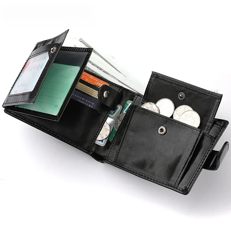 

New Men's Short Horizontal Wallet Retro Men's Buckle PU Wallet Multifunctional Zero Money Bag