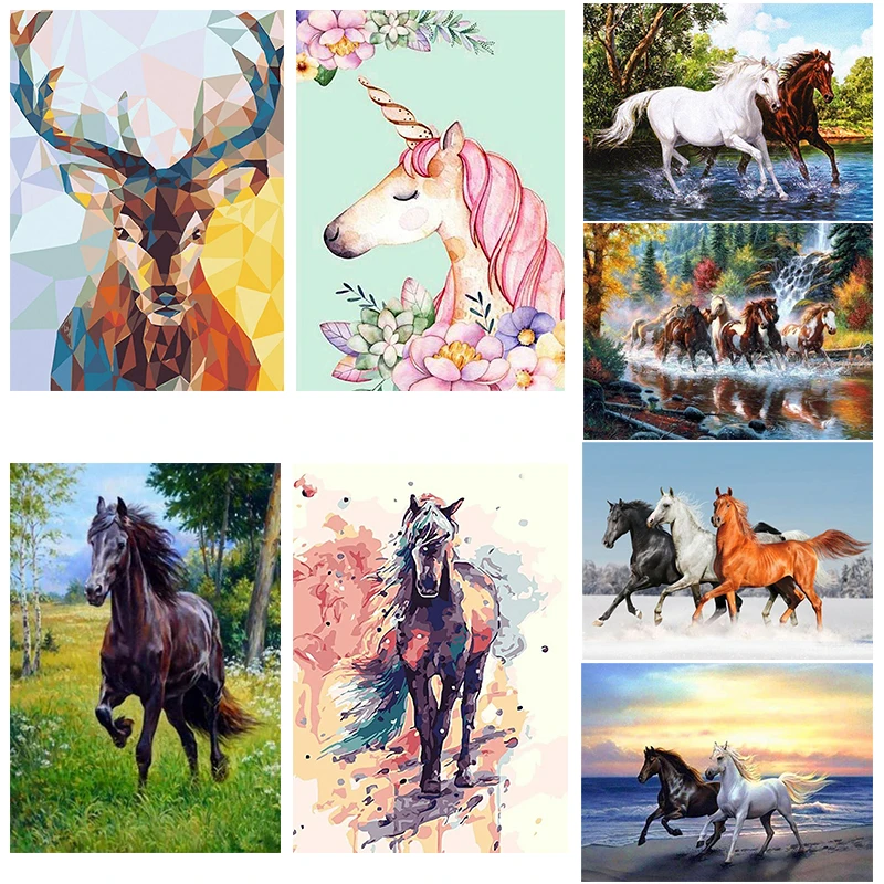 

Алмазная вышивка, лошади 5D, алмазная живопись «сделай сам», Горизонтальная и вертикальная версия, искусственные животные, украшение для сте...