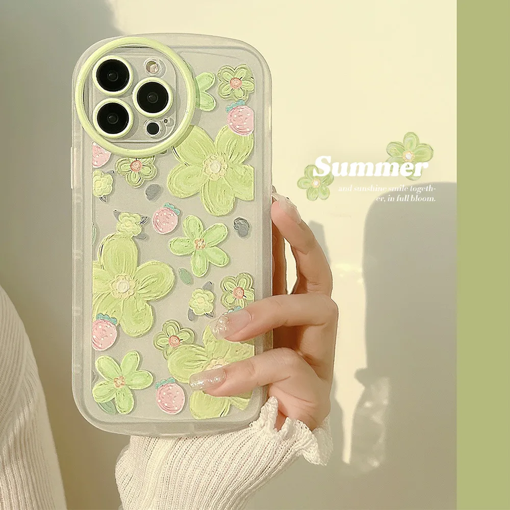 

Ins Style Oil Painting Strawberry Flower Phone Case for iPhone 14 13 12 11 Pro XS Max 8 7 Plus X XR Shockproof Phone Cover