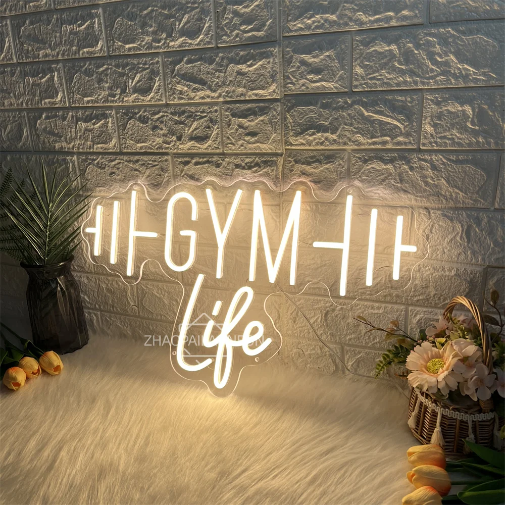 Фото Гантели GYM Неоновые вывески для декора стен Светодиодные буквы Неоновый свет для фитнес-клуба Спорт Тренажерный зал Декор комнаты Неоновые деловые огни №5